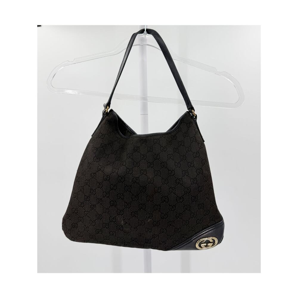 Gucci Black GG Monogram Canvas Leather Shoulder Hobo Bag Purse Vintage Handbag - Picture 11 of 12